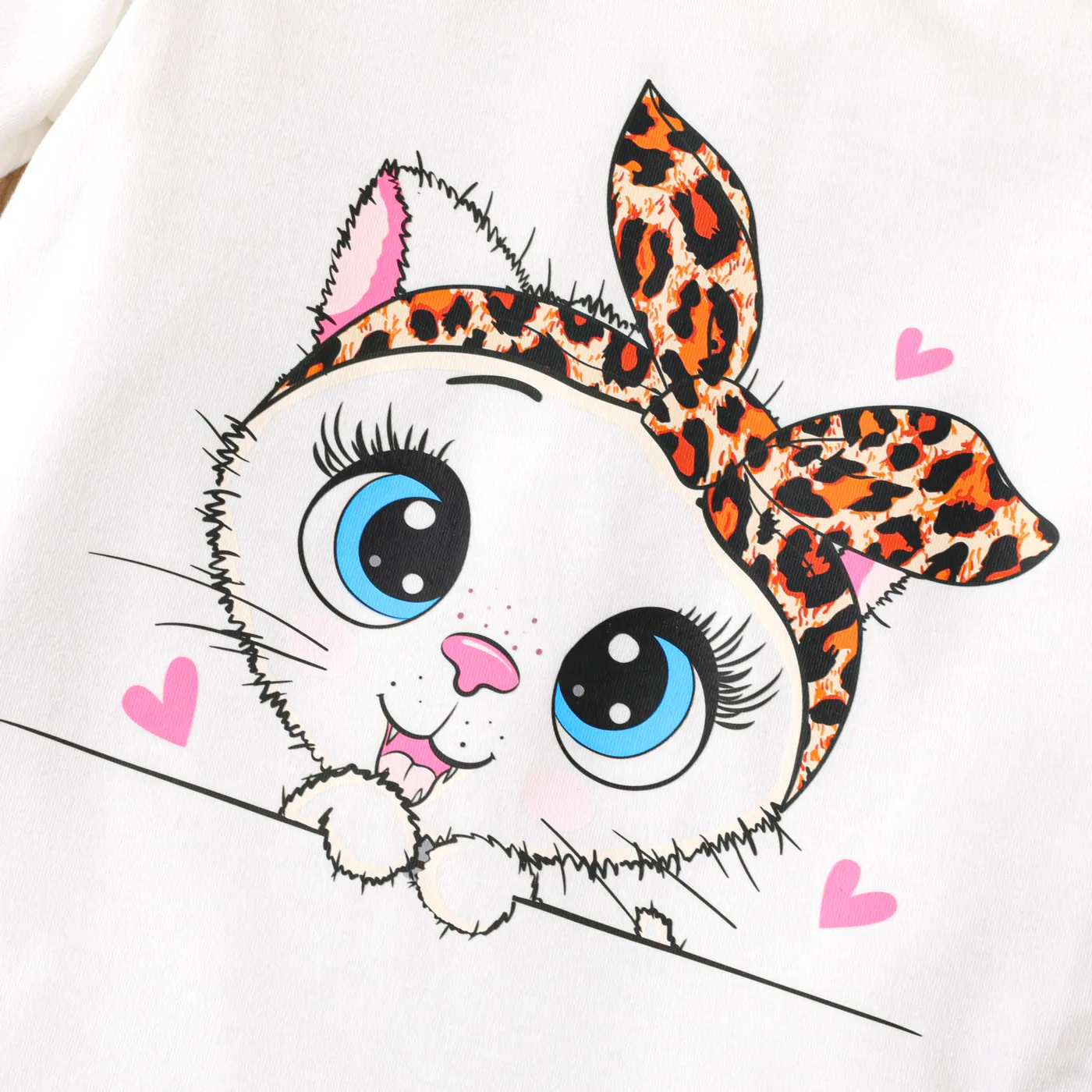 2pcs Toddler Girl Cat Print Top and Leopard Skirt Set  White image 4