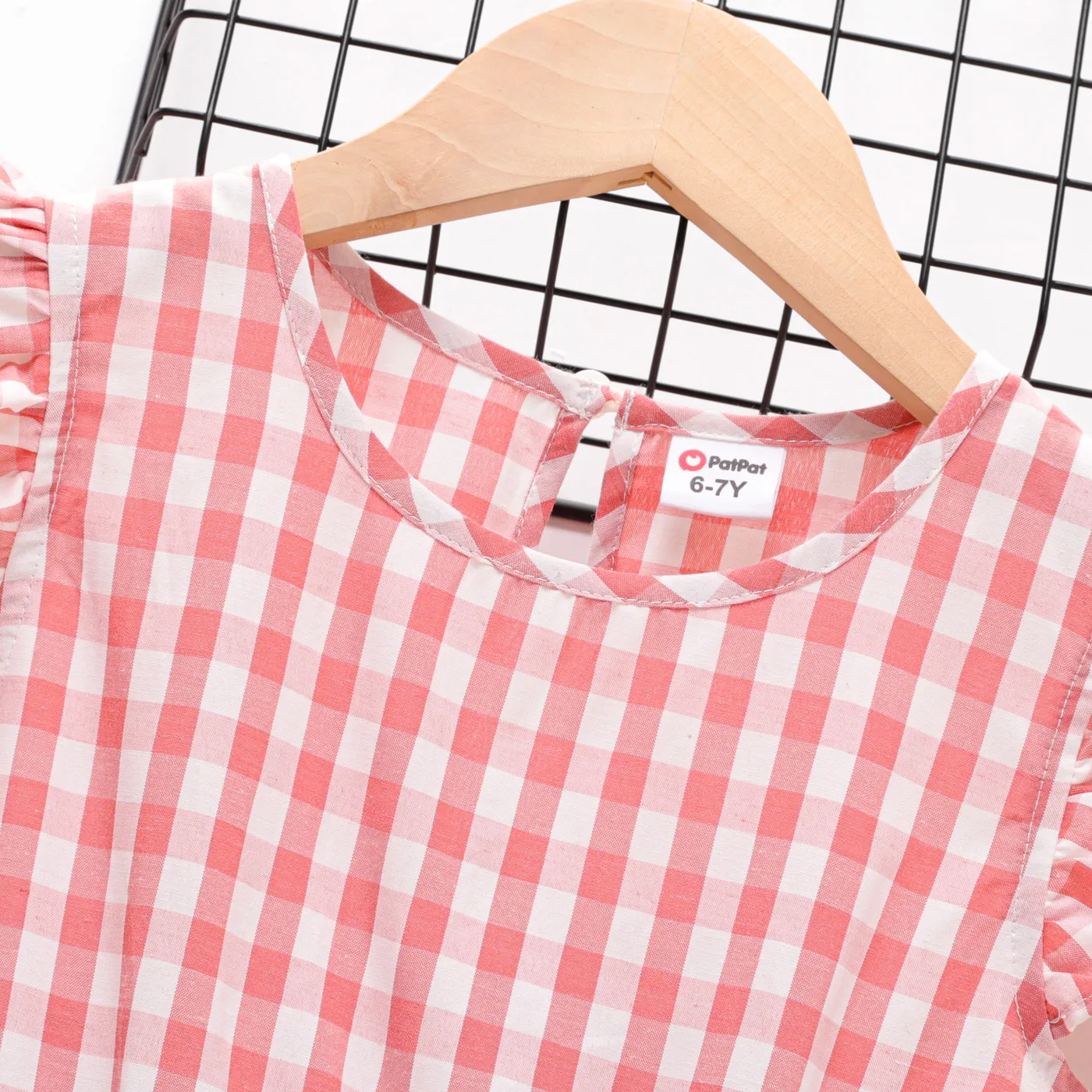 Kid Girl Bow Front Flutter-sleeve Plaid Dress Pink image 4