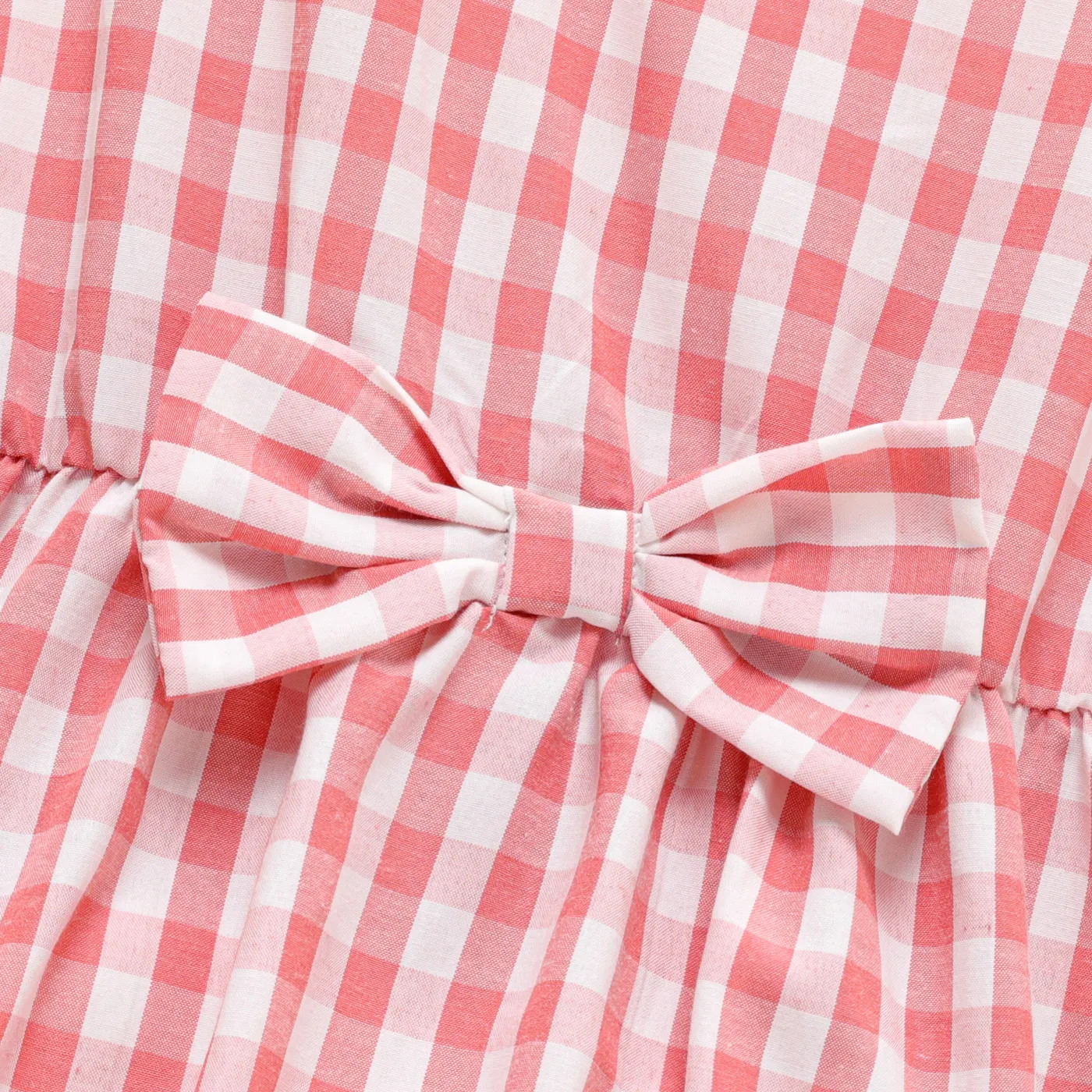 Kid Girl Bow Front Flutter-sleeve Plaid Dress Pink image 3
