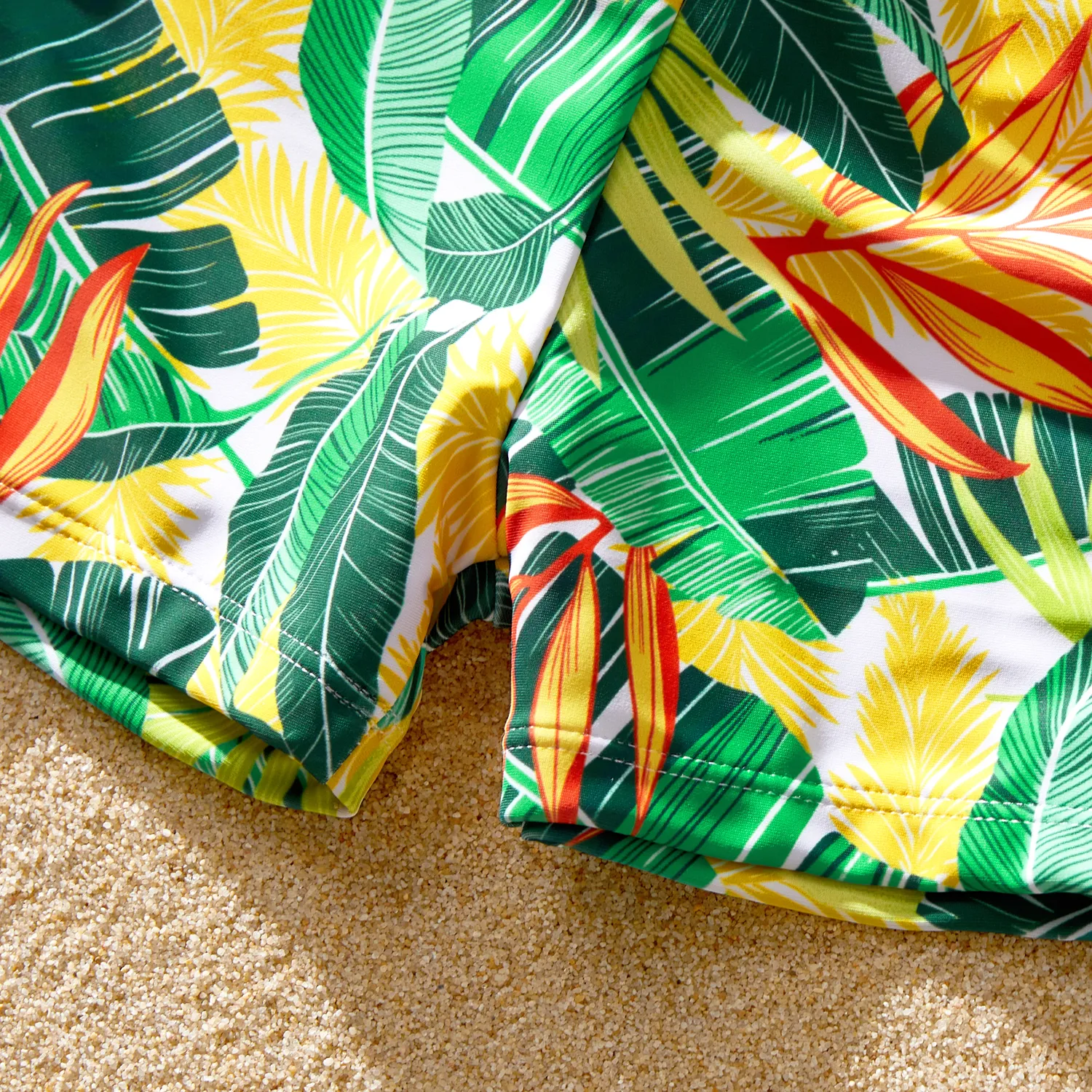 Family Matching Plant Stripe Print Knot Front Two-piece Swimsuit or Swim Trunks Shorts Yellow image 5
