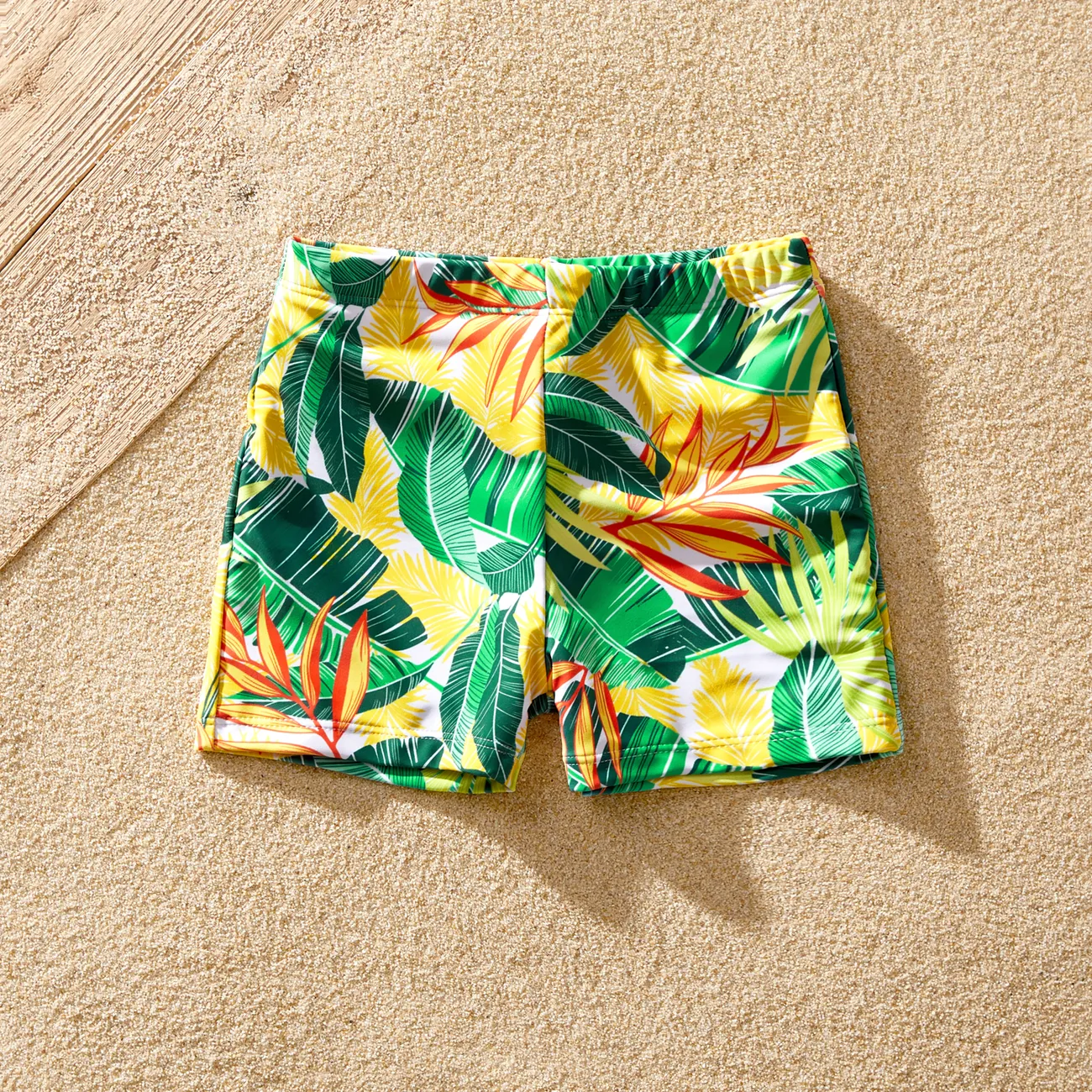 Family Matching Plant Stripe Print Knot Front Two-piece Swimsuit or Swim Trunks Shorts Yellow big image 1