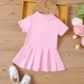 Baby Girl Bear Embroidered Polo Neck Pleated Dress  image 2
