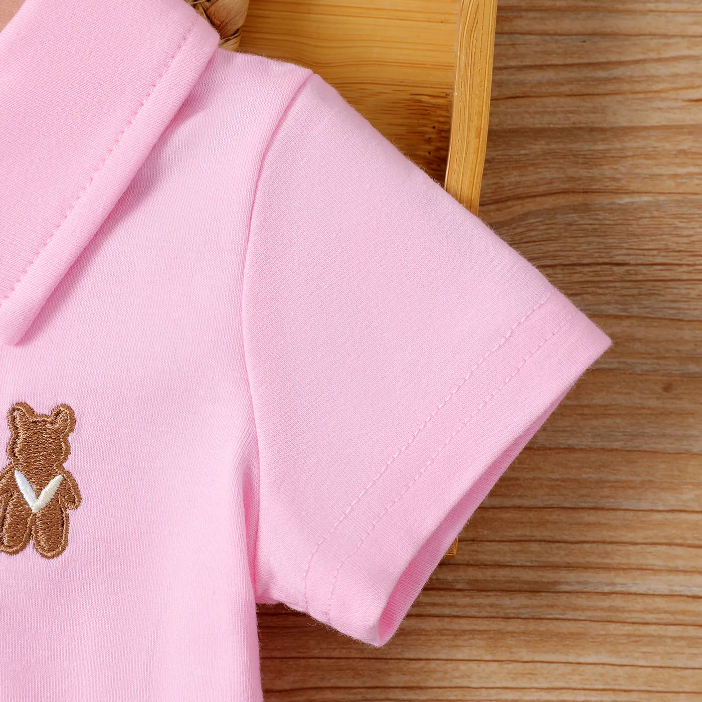 Baby Girl Bear Embroidered Polo Neck Pleated Dress  image 5