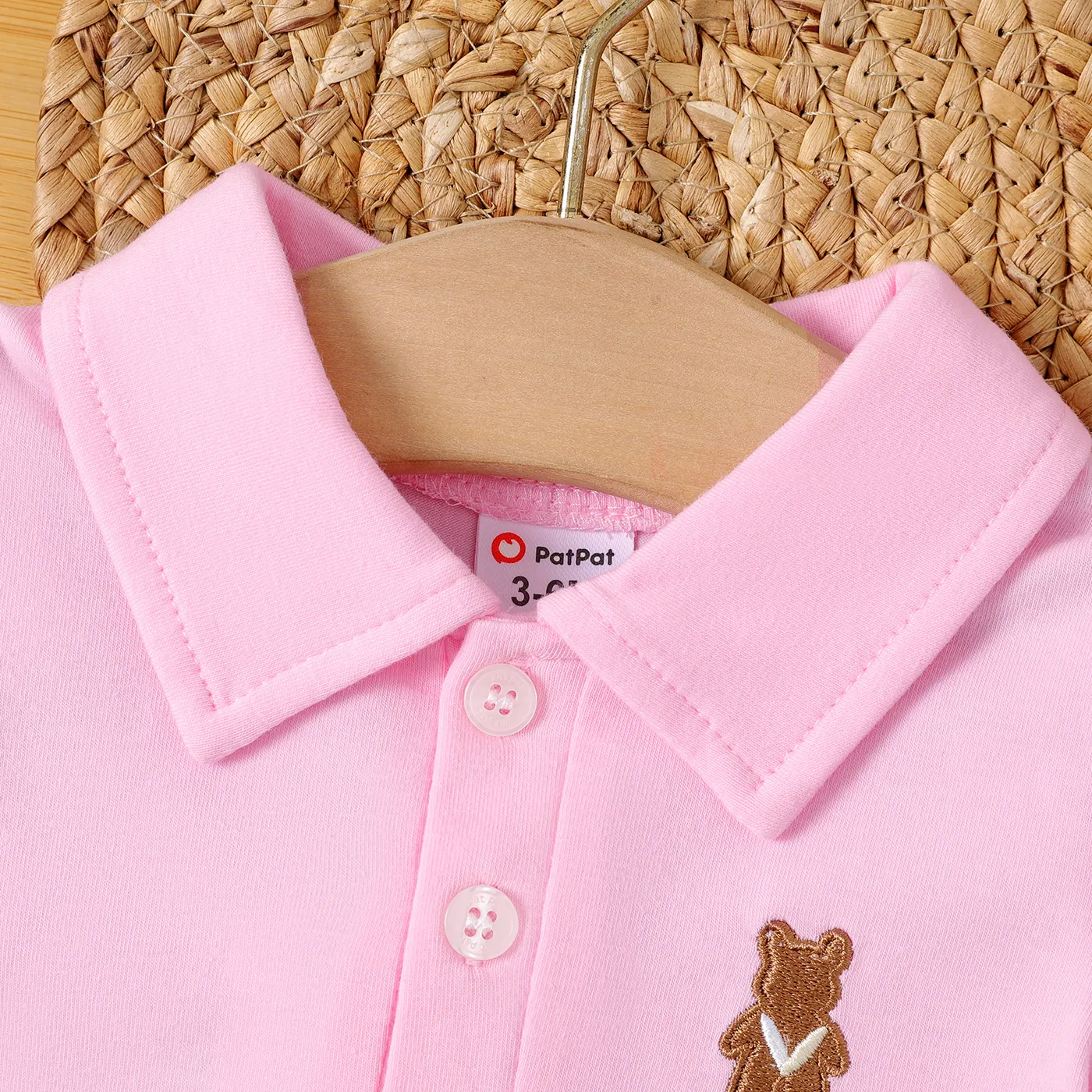 Baby Girl Bear Embroidered Polo Neck Pleated Dress  image 3