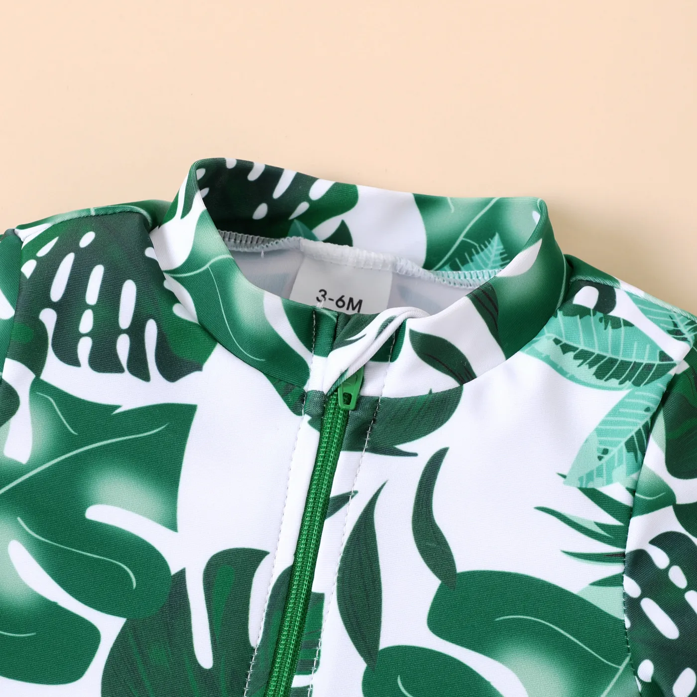 Baby Boy Allover Plant Print Short-sleeve Zip Up One Piece Swimsuit    image 3