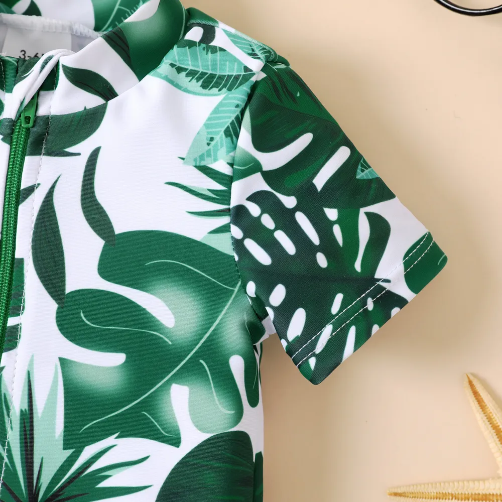 Baby Boy Allover Plant Print Short-sleeve Zip Up One Piece Swimsuit big image 4
