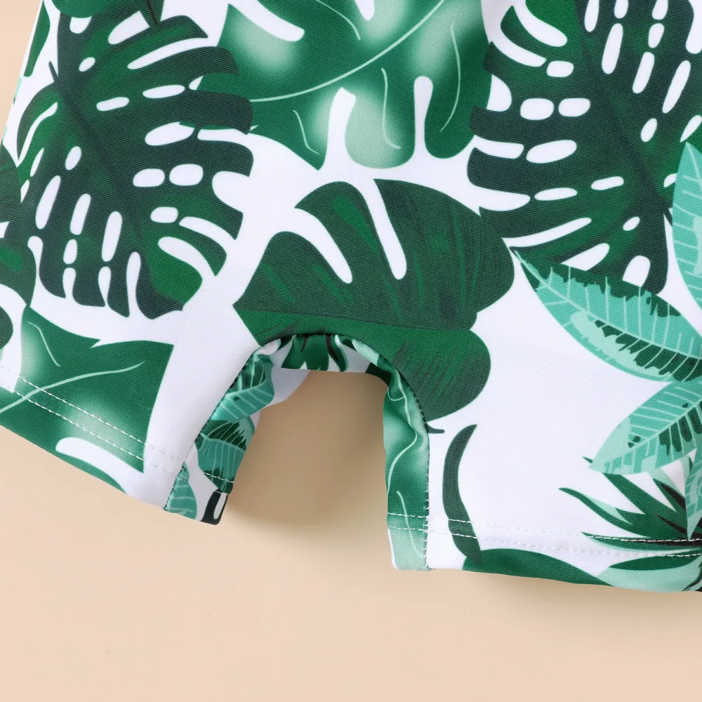 Baby Boy Allover Plant Print Short-sleeve Zip Up One Piece Swimsuit big image 5