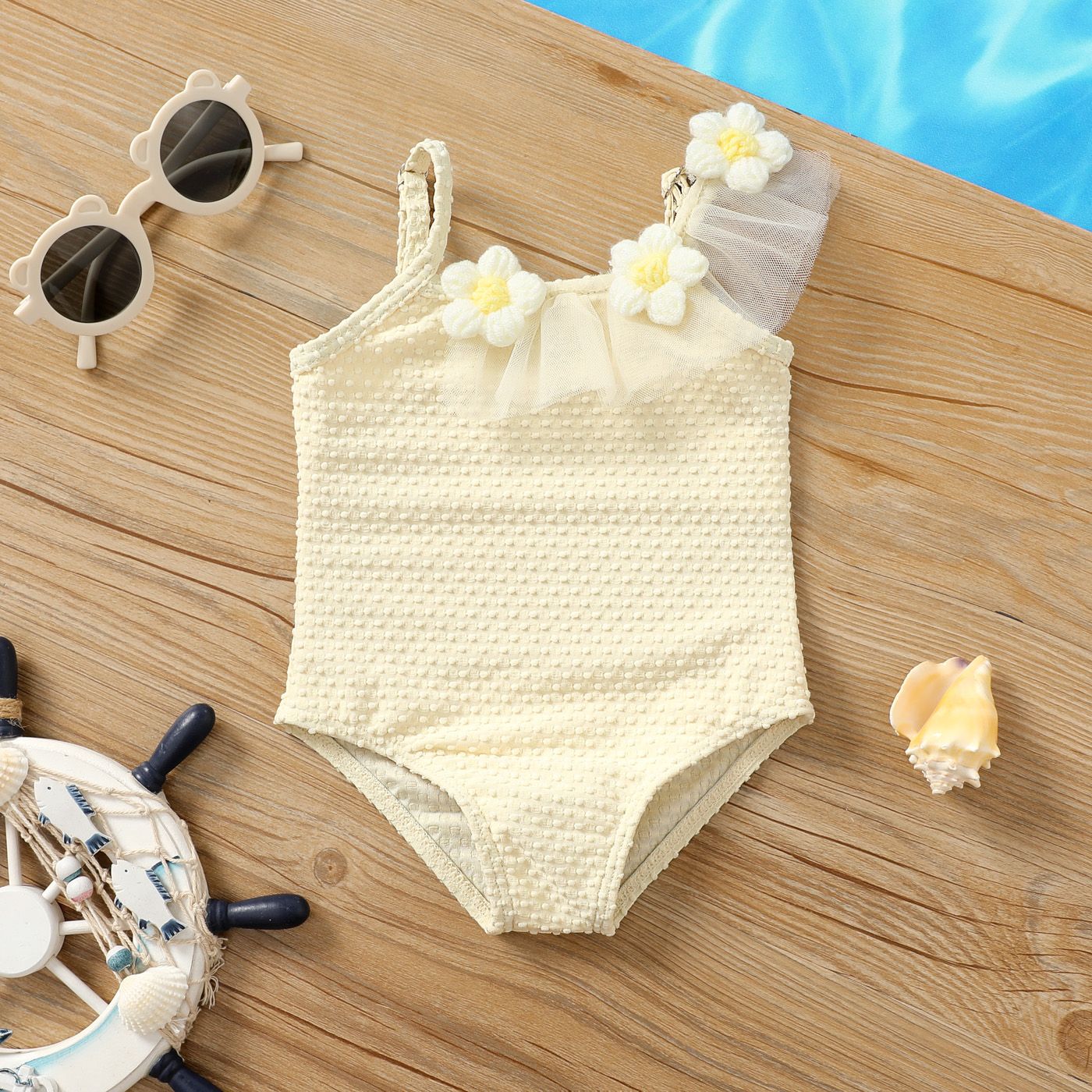 

Baby Girl Floral Pattern Texture Solid One-piece Swimsuit