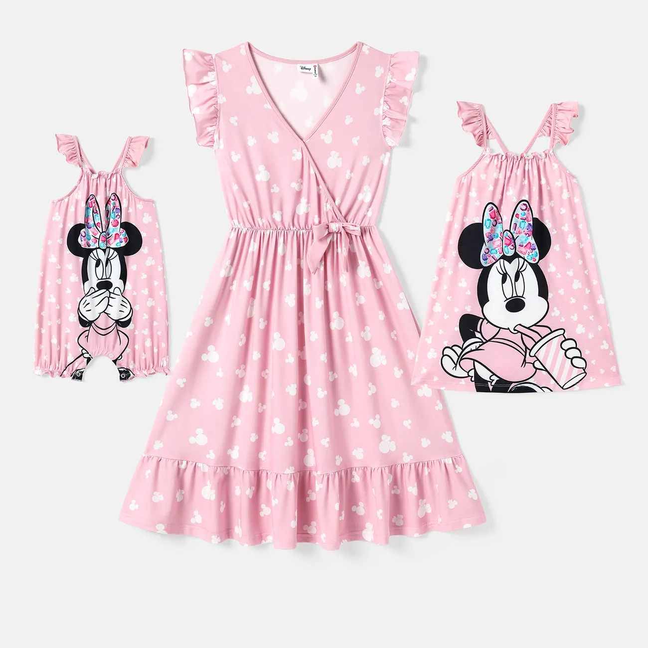 Disney Mickey and Friends Mommy and Me Pink Flutter-sleeve Allover  Print Naia™ Dresses Pink big image 1