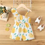 Toddler Girl Plaid / Lemon Print Ruffled One-Shoulder Romper Shorts  BrightYellow image 6
