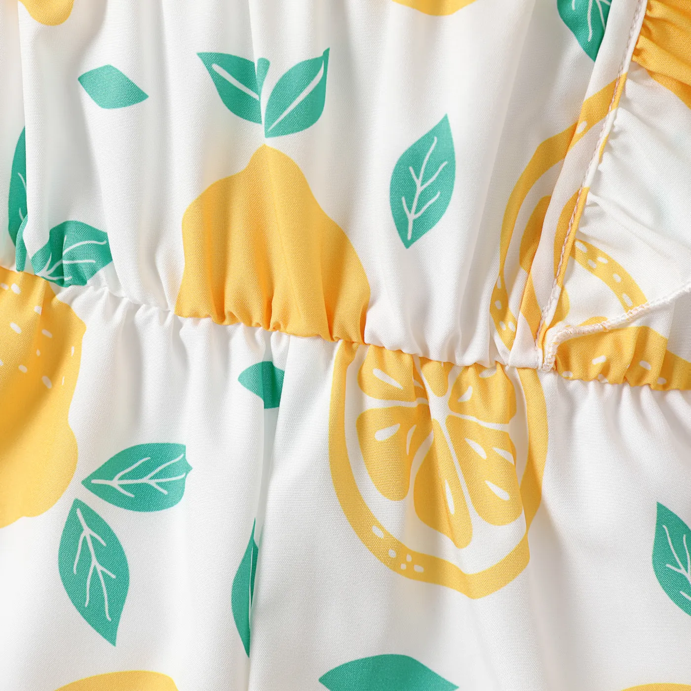 Toddler Girl Plaid / Lemon Print Ruffled One-Shoulder Romper Shorts  BrightYellow image 4