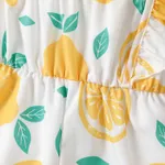Toddler Girl Plaid / Lemon Print Ruffled One-Shoulder Romper Shorts  BrightYellow image 4