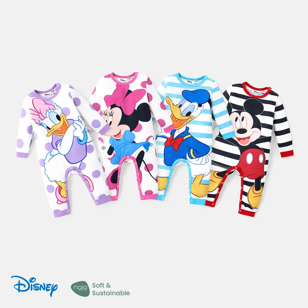 Disney Mickey and Friends Baby Girl/Boy Naia™ Character & Polka Dots/Stripe Print Jumpsuit  big image 6