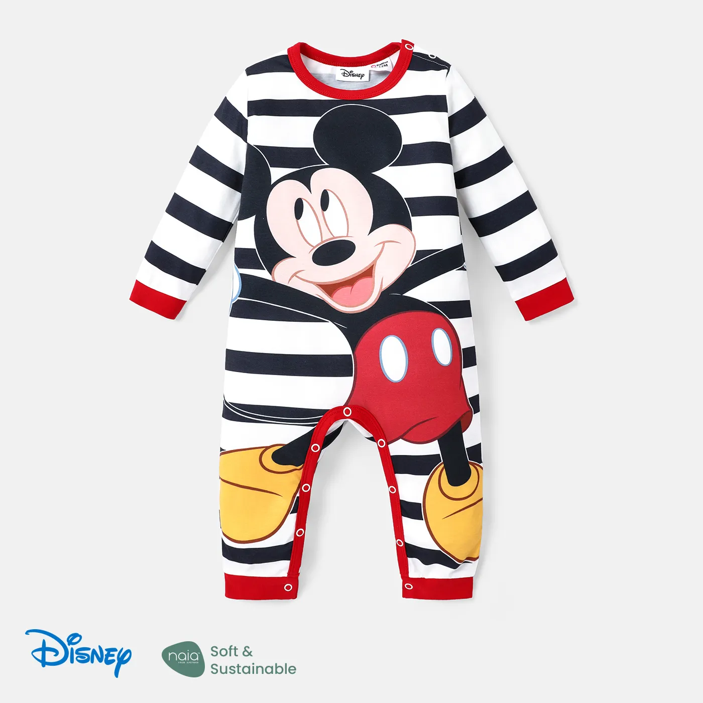Disney Mickey and Friends Baby Girl/Boy Naia™ Character & Polka Dots/Stripe Print Jumpsuit  big image 1