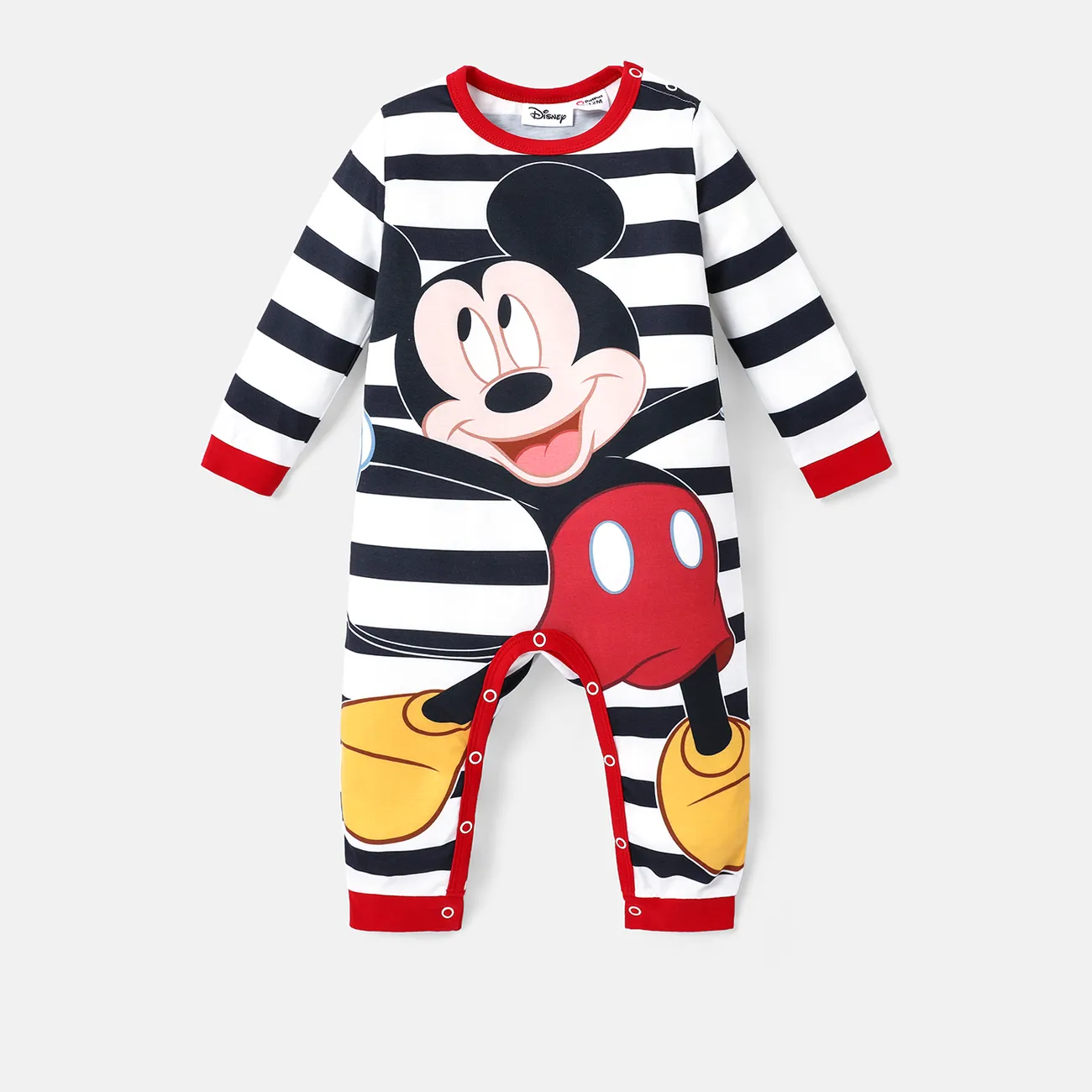 Disney Mickey and Friends Baby Girl/Boy Naia™ Character & Polka Dots/Stripe Print Jumpsuit BlackandWhite big image 1