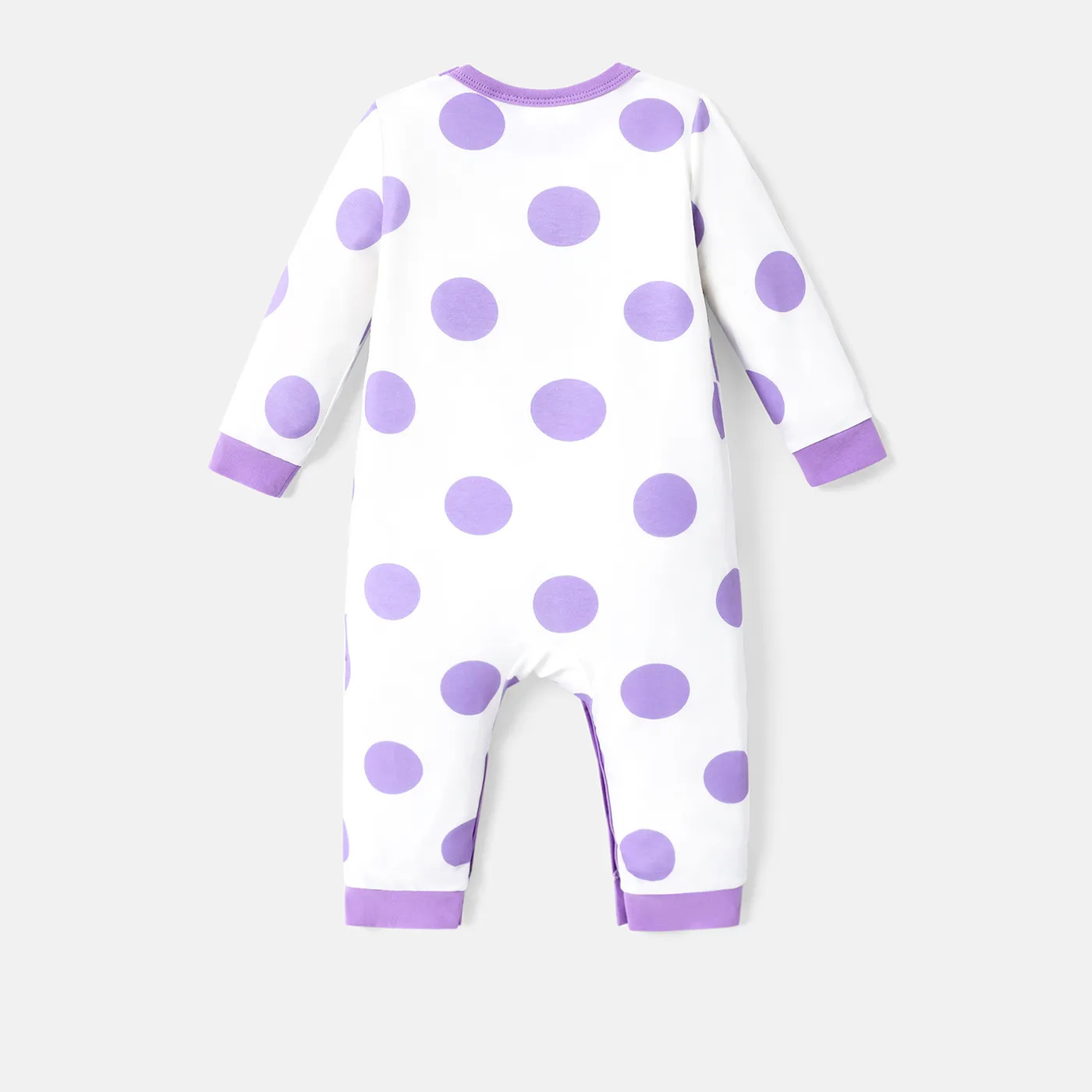 Disney Mickey and Friends Baby Girl/Boy Naia™ Character & Polka Dots/Stripe Print Jumpsuit Purple image 2