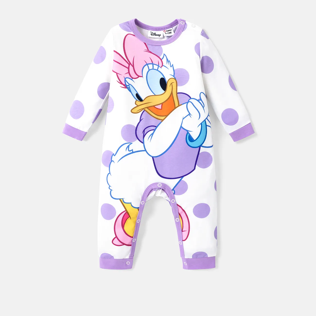 Disney Mickey and Friends Baby Girl/Boy Naia™ Character & Polka Dots/Stripe Print Jumpsuit Purple big image 1