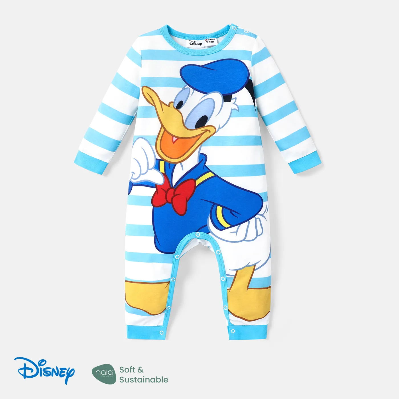 Disney Mickey and Friends Baby Girl/Boy Naia™ Character & Polka Dots/Stripe Print Jumpsuit Blue