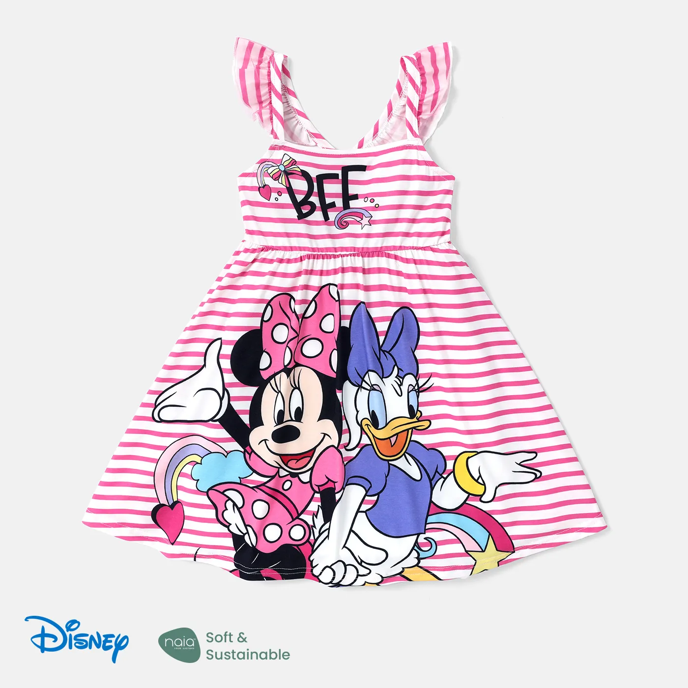 

Disney Mickey and Friends Toddler Girl Naia™ Character & Stripe Print Flutter-sleeve Dress