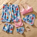 Family Matching Plant Print Crisscross Front Two-piece Swimsuit or Swim Trunks Shorts  image 2