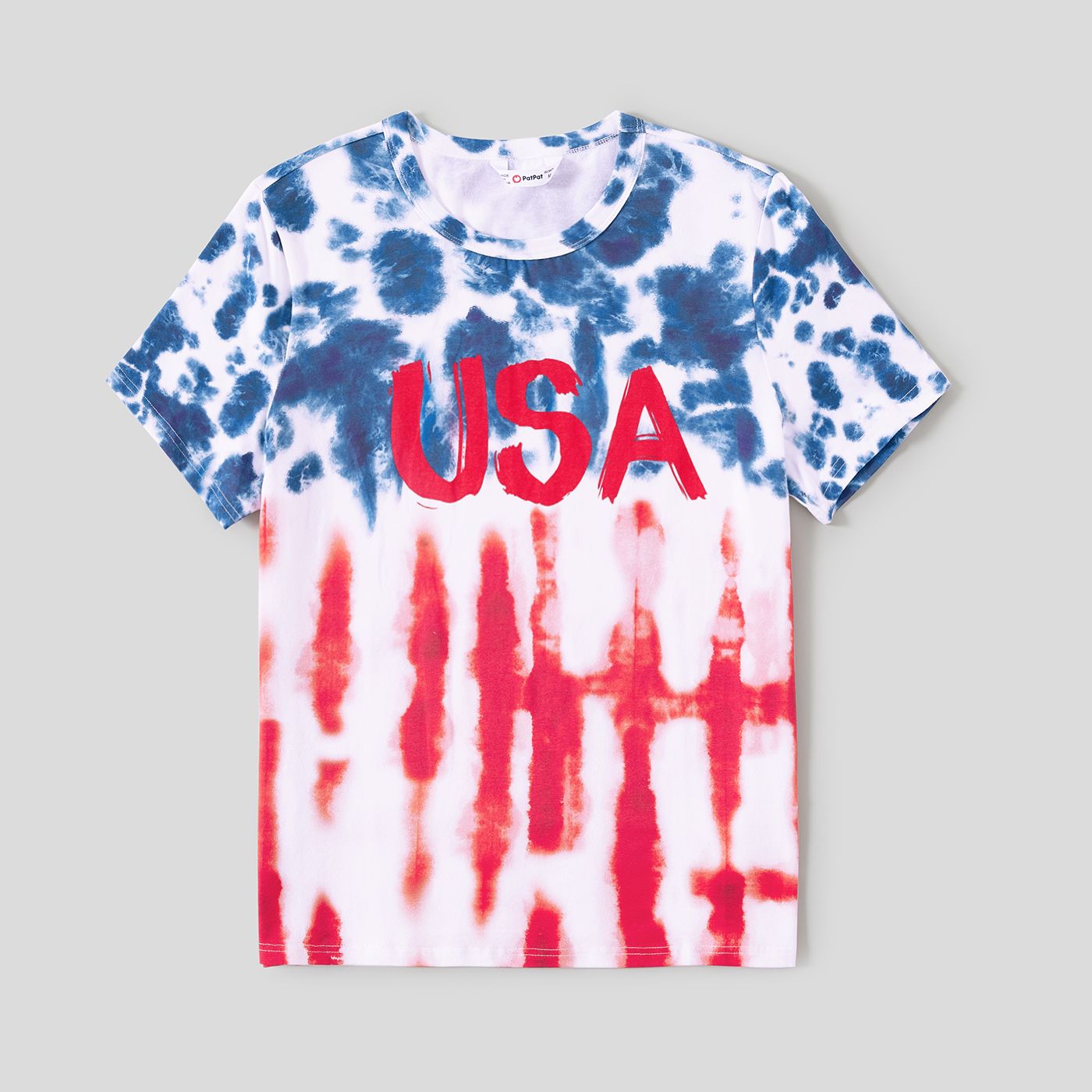 Independence Day Family Matching Tie Dye Letter Print Cotton Short-sleeve Tops
