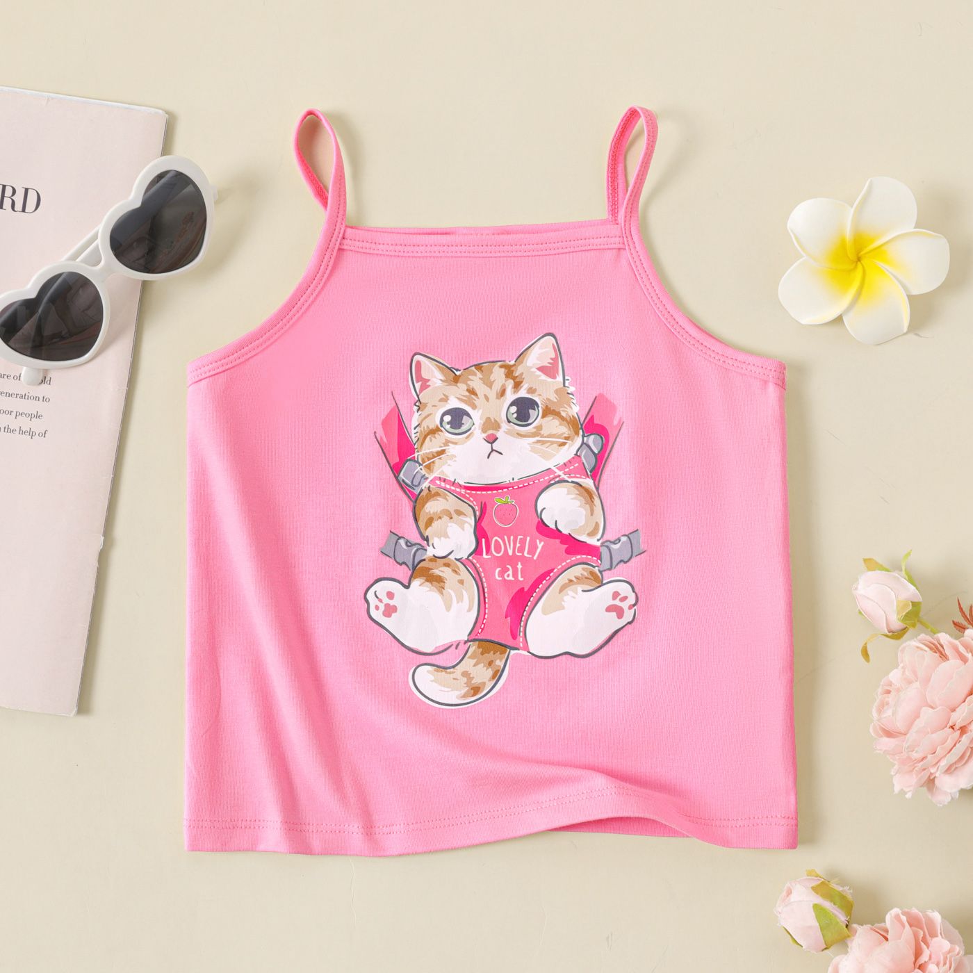 Toddler Girl Cute Cat Print Cami Top