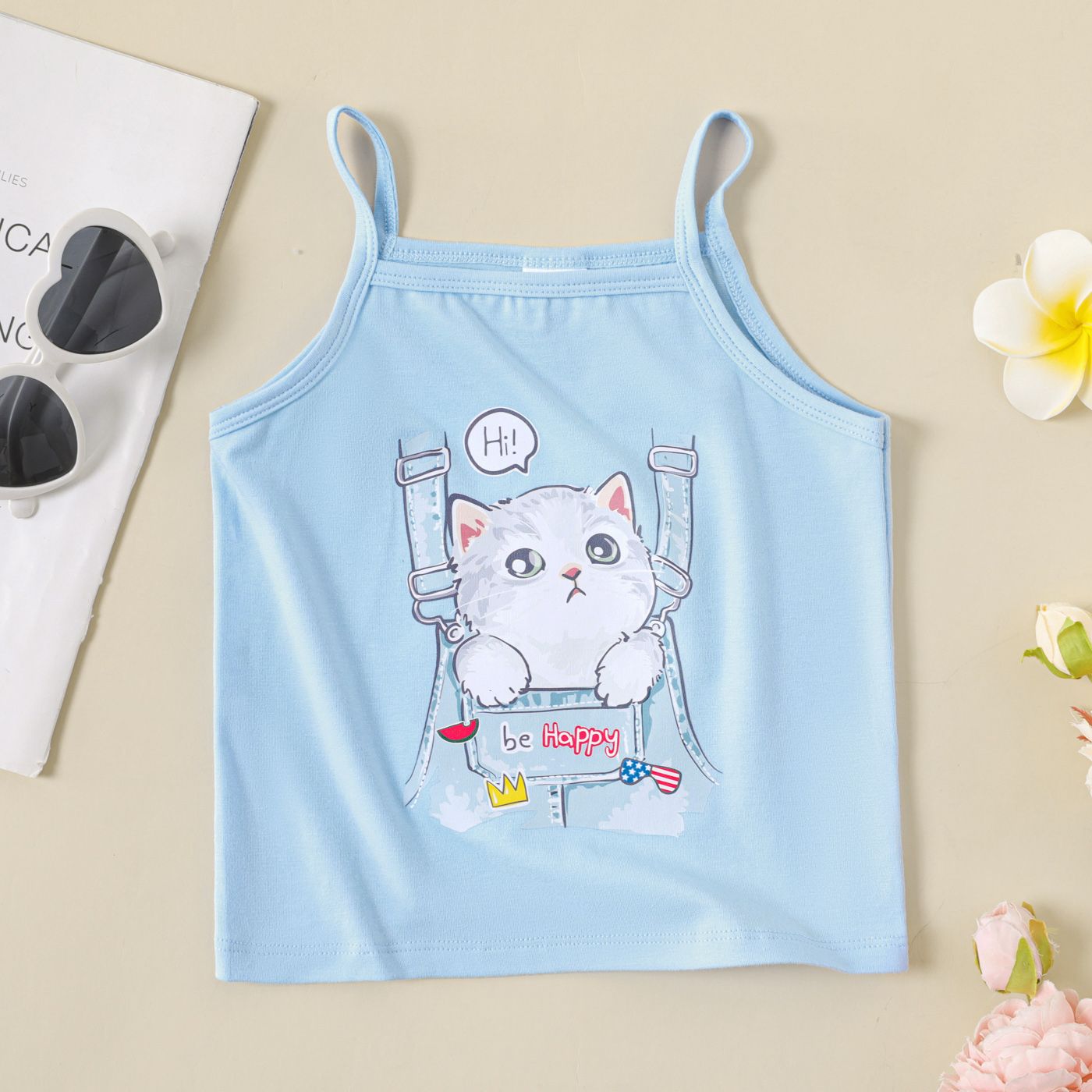 Toddler Girl Cute Cat Print Cami Top