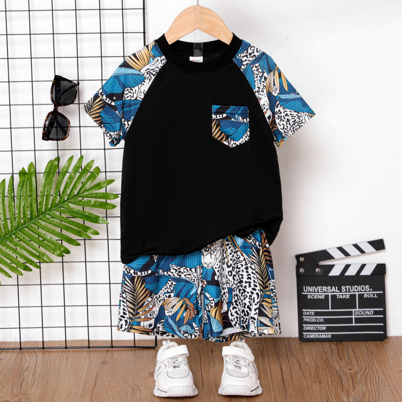 2pcs Kid Boy Leopard Print Short-sleeve Tee And Shorts Set