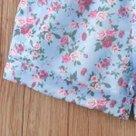 2pcs Kid Girl Ruffled Rib-knit Halter Neck Top and Floral Print Belted Shorts Set    image 4
