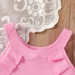 2pcs Kid Girl Ruffled Rib-knit Halter Neck Top and Floral Print Belted Shorts Set    image 2