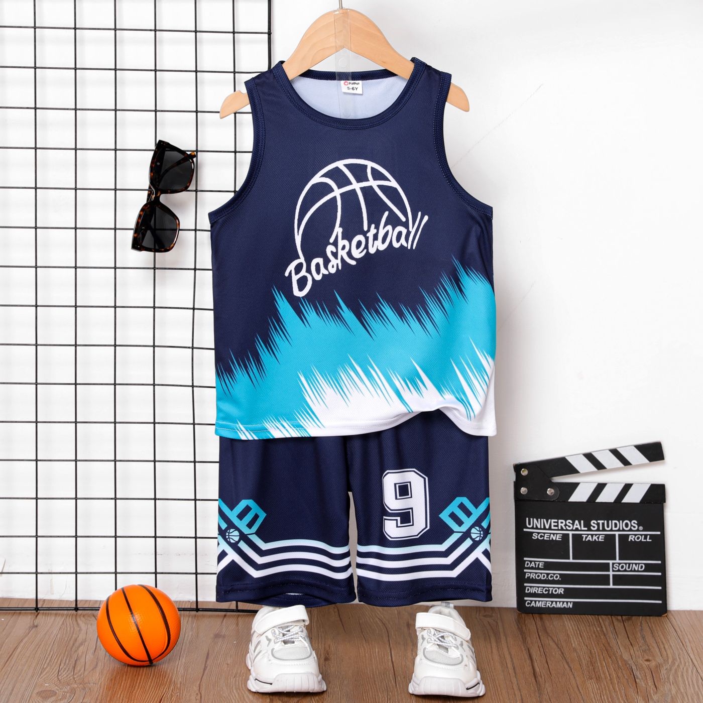 

2pcs Kid Boy Basketball Print Tank Top and Shorts Set