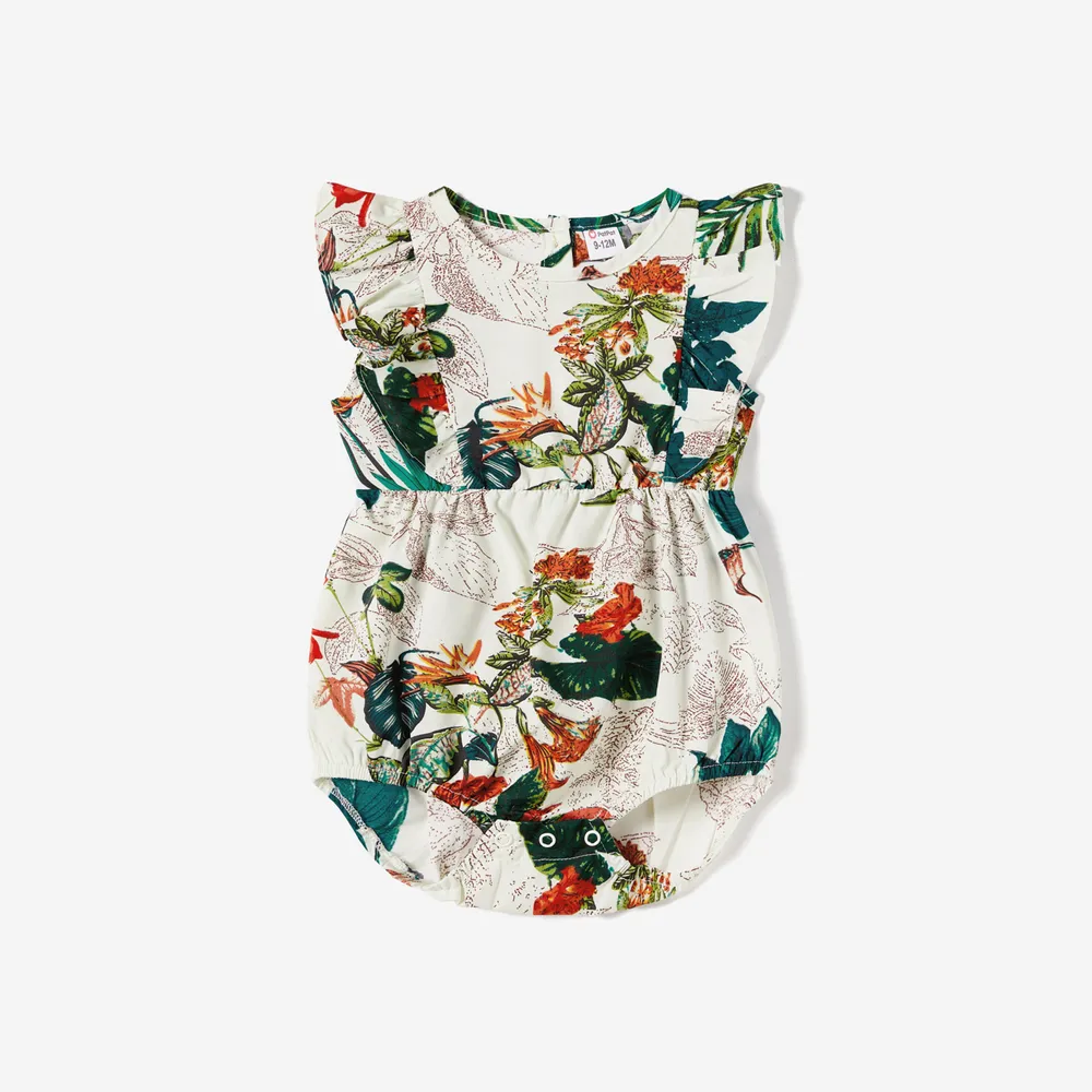 Family Matching Allover Plant Floral Print Dresses and Short-sleeve Shirts Sets  big image 1