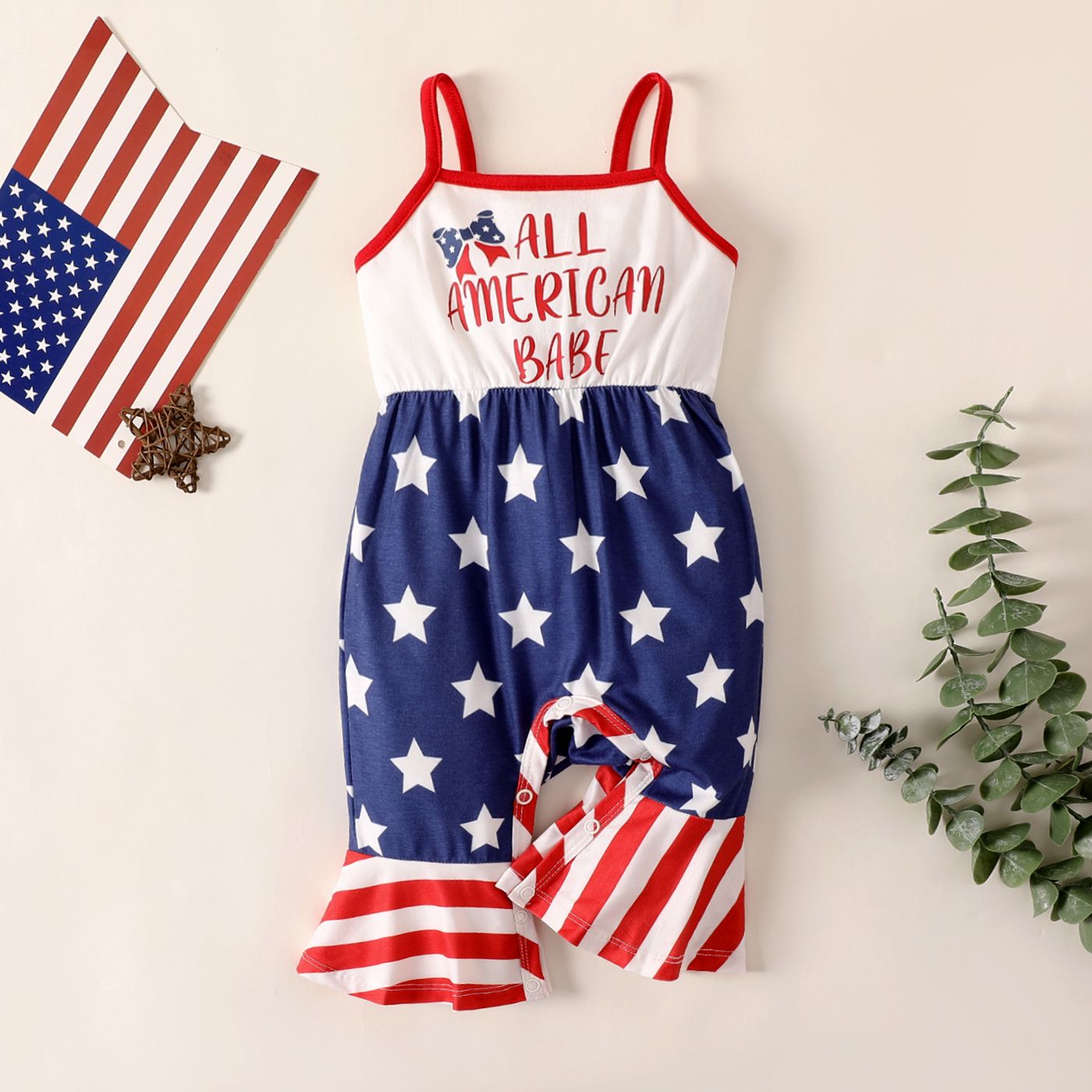 

Independence Day Baby Girl Naia™ Letter Print Flared Cami Jumpsuit