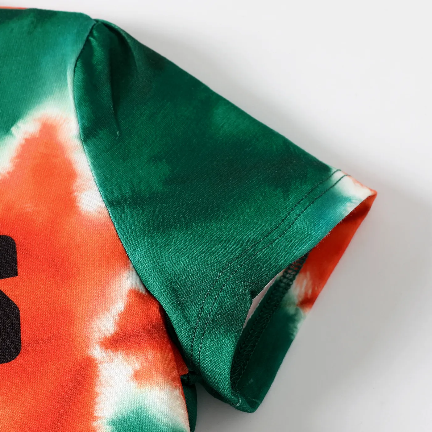 2pcs Toddler Boy Letter Print Tie Dye Short-sleeve Tee and 100% Cotton Shorts Set  Orange image 4