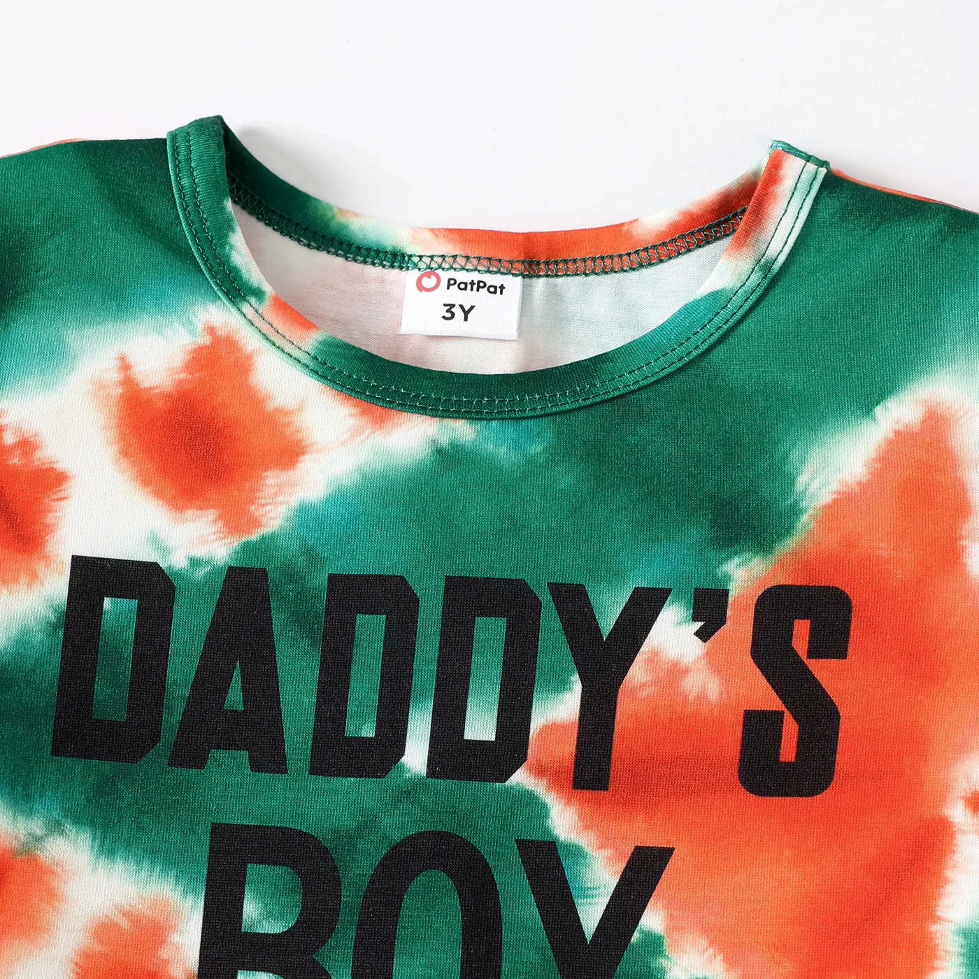 2pcs Toddler Boy Letter Print Tie Dye Short-sleeve Tee and 100% Cotton Shorts Set  Orange image 3