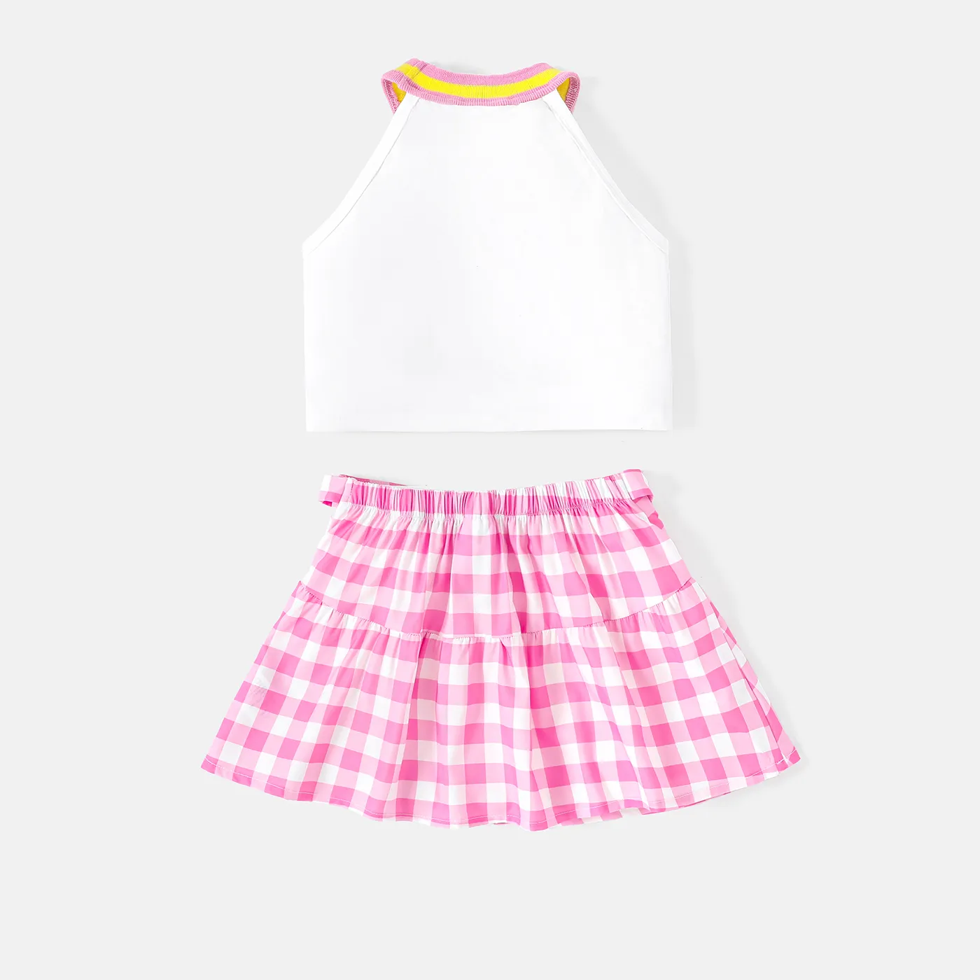 L.O.L. SURPRISE! Toddler/Kid Girl 2pcs Naia™ Character Print Halter Top and Belted Plaid Skirt Set PinkyWhite image 2
