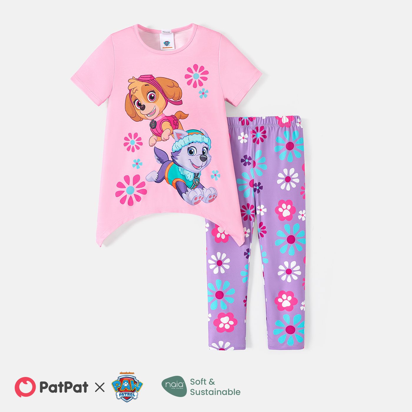 

PAW Patrol Toddler Girl 2pcs Naia™ Asymmetrical Hem Short-sleeve Top and Floral Print Leggings Set