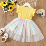 Toddler Girl Rainbow Pattern Mesh Overlay Flutter-sleeve Fairy Dress  image 2