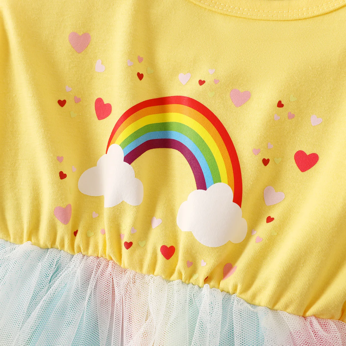 Toddler Girl Rainbow Pattern Mesh Overlay Flutter-sleeve Fairy Dress  image 3