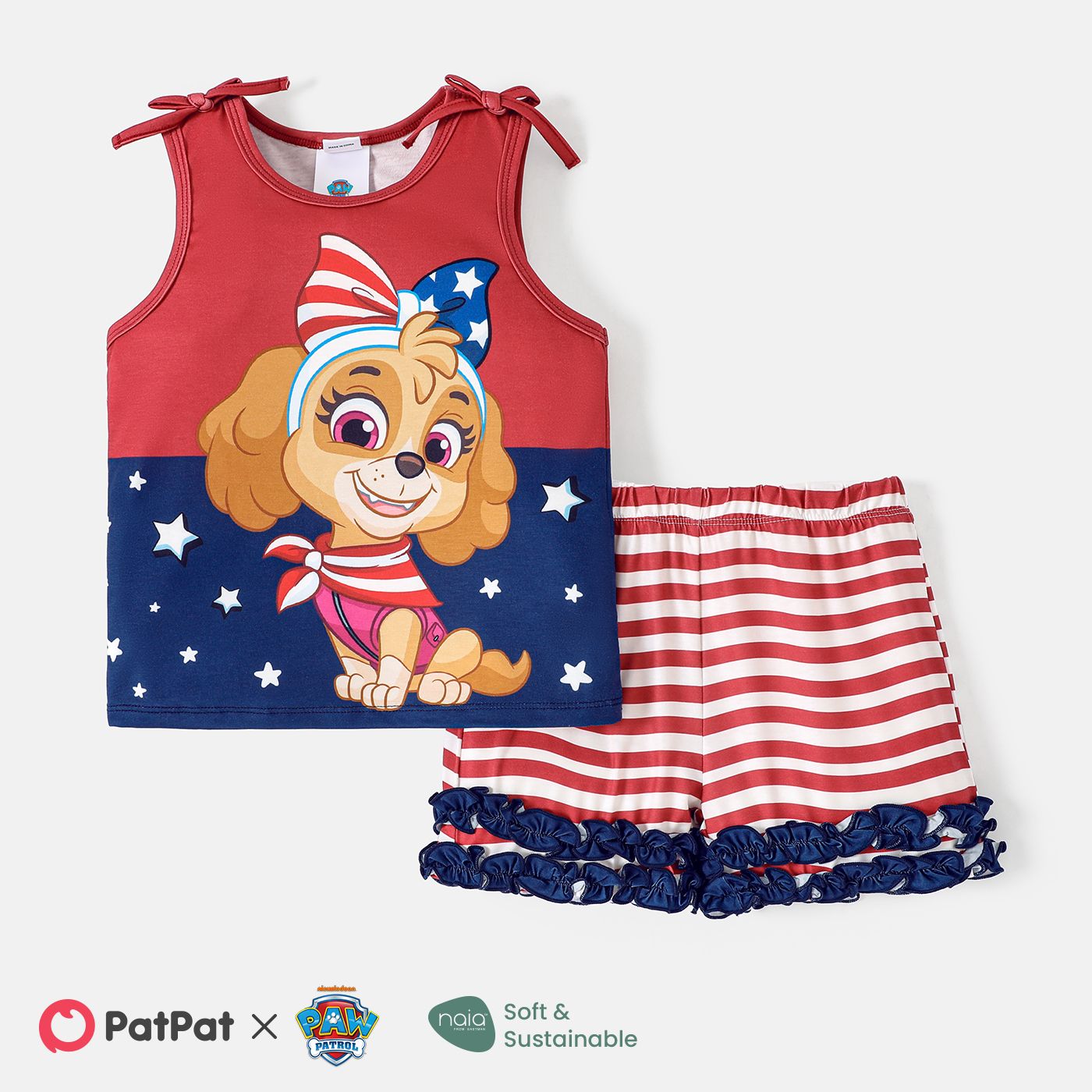 

PAW Patrol Toddler Girl 2pcs Naia™ Character & Stars Print Tank Top and Ruched Hem Strip Shorts Set