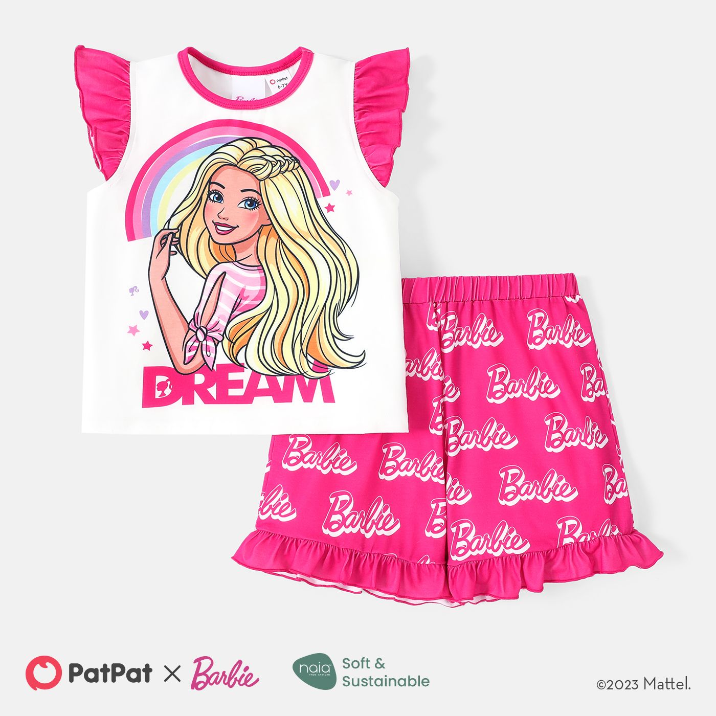 

Barbie Toddler Girl 2pcs Character Print Flutter-sleeve Tee and Shorts Pajamas Set