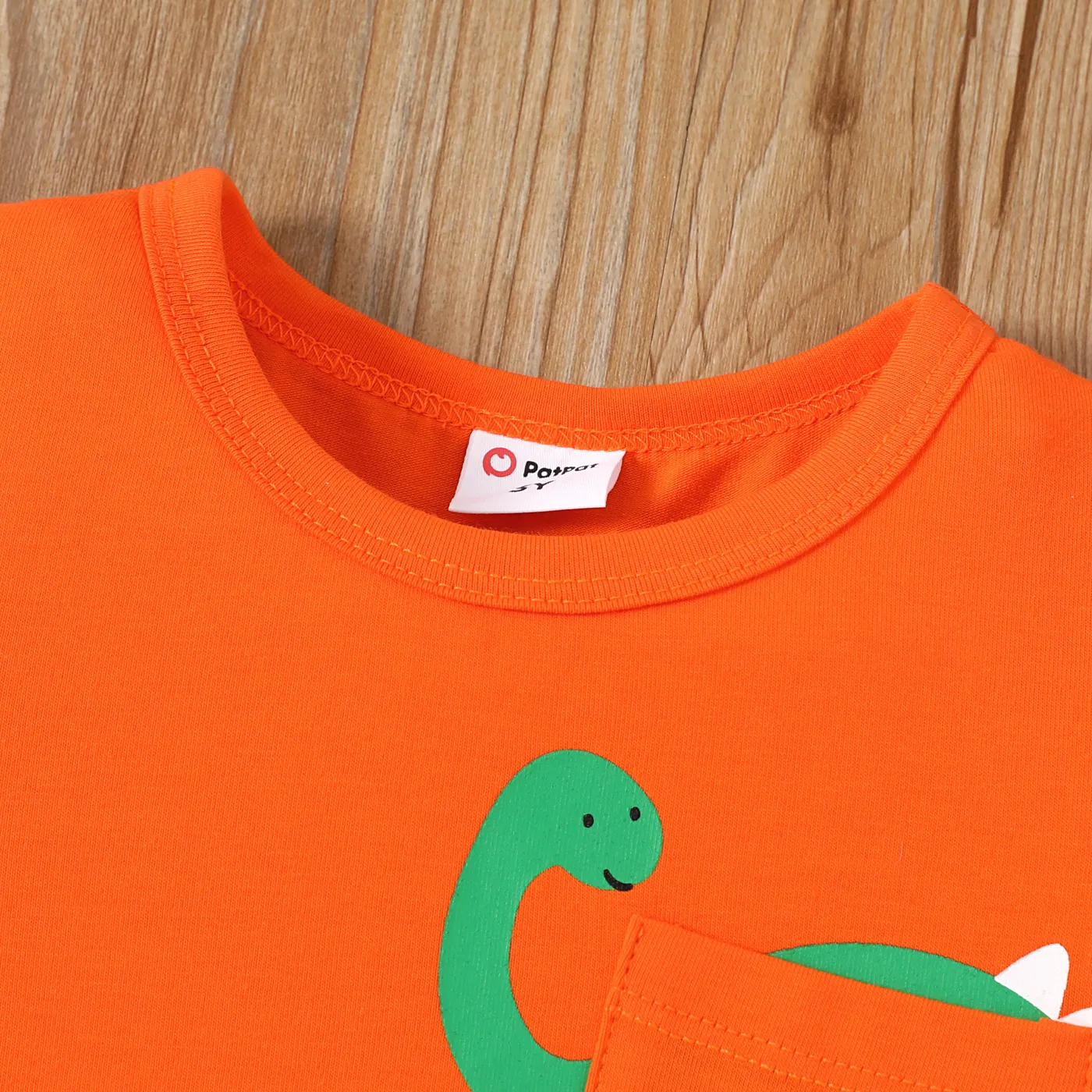 2pcs Toddler Boy Dinosaur Print Short-sleeve Tee and Allover Dinosaur Print Shorts Set  Orange image 3