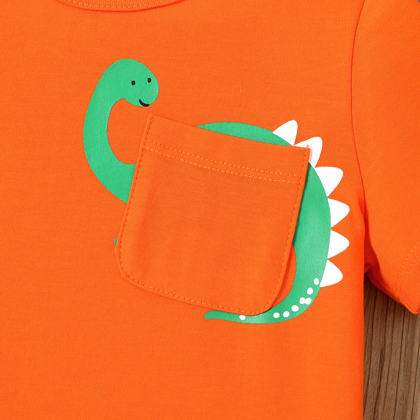 2pcs Toddler Boy Dinosaur Print Short-sleeve Tee and Allover Dinosaur Print Shorts Set  Orange image 4
