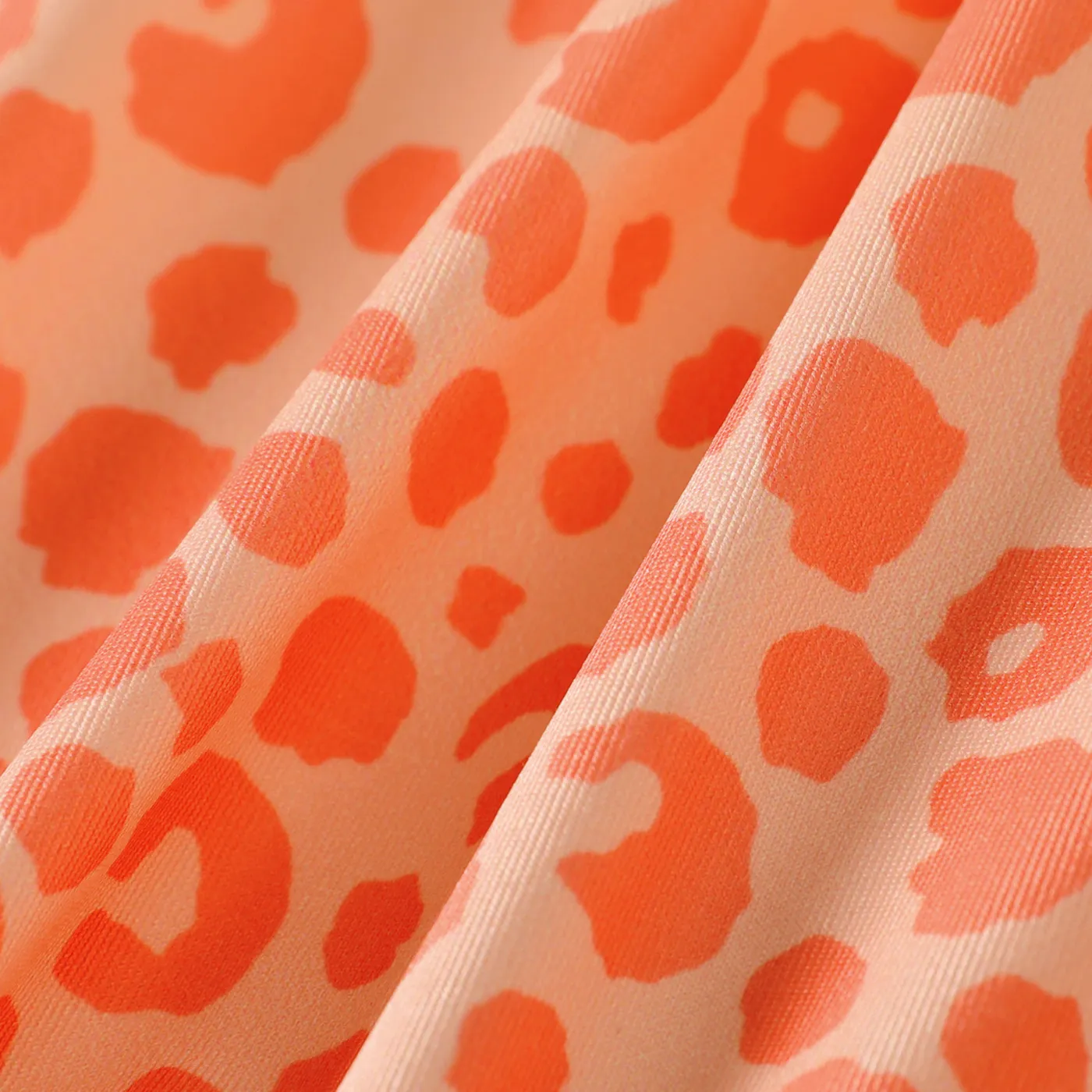 Kid Girl Leopard & Figure & Plant & Floral Print Ruffled One-Shoulder Slip Dress Orange image 4