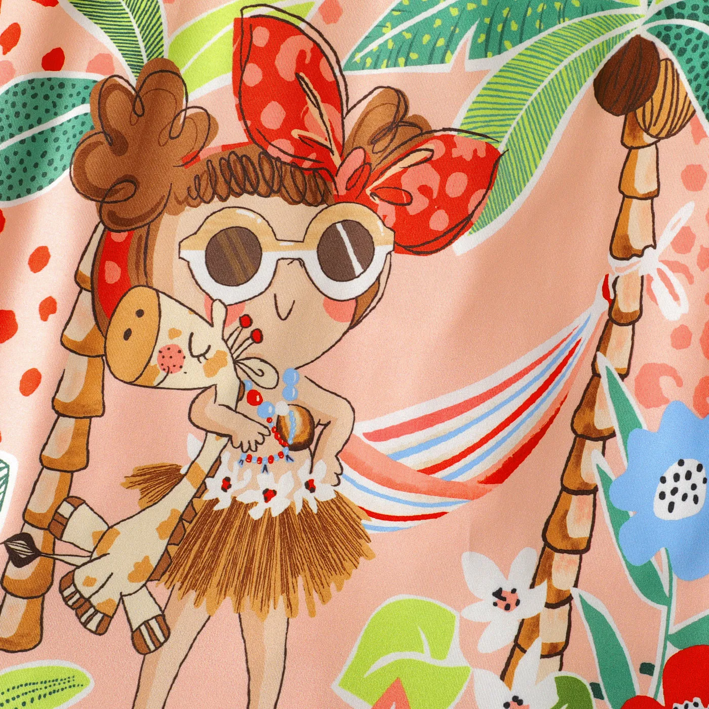 Kid Girl Leopard & Figure & Plant & Floral Print Ruffled One-Shoulder Slip Dress Orange image 3