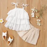 2pcs Toddler Girl Layered Ruffled Cami Top and Solid Shorts Set White image 2