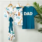 Family Matching Allover Animal Print Half-sleeve Belted Robe & Swaddle Blanket & Letter Print Short-sleeve Tee Sets  image 2