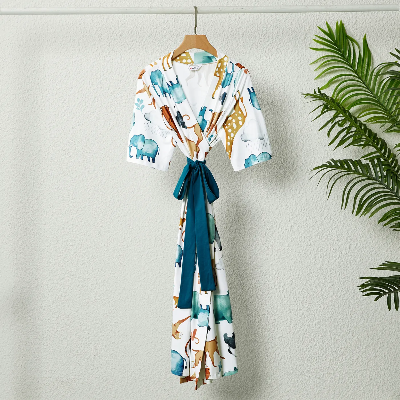 Family Matching Allover Animal Print Half-sleeve Belted Robe & Swaddle Blanket & Letter Print Short-sleeve Tee Sets  image 6