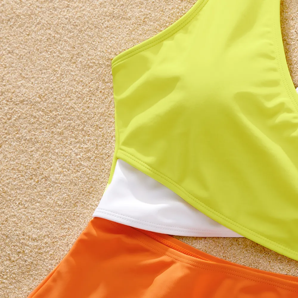 Family Matching Color Block Criss Cross Front One-piece Swimsuit or Swim Trunks Shorts big image 12