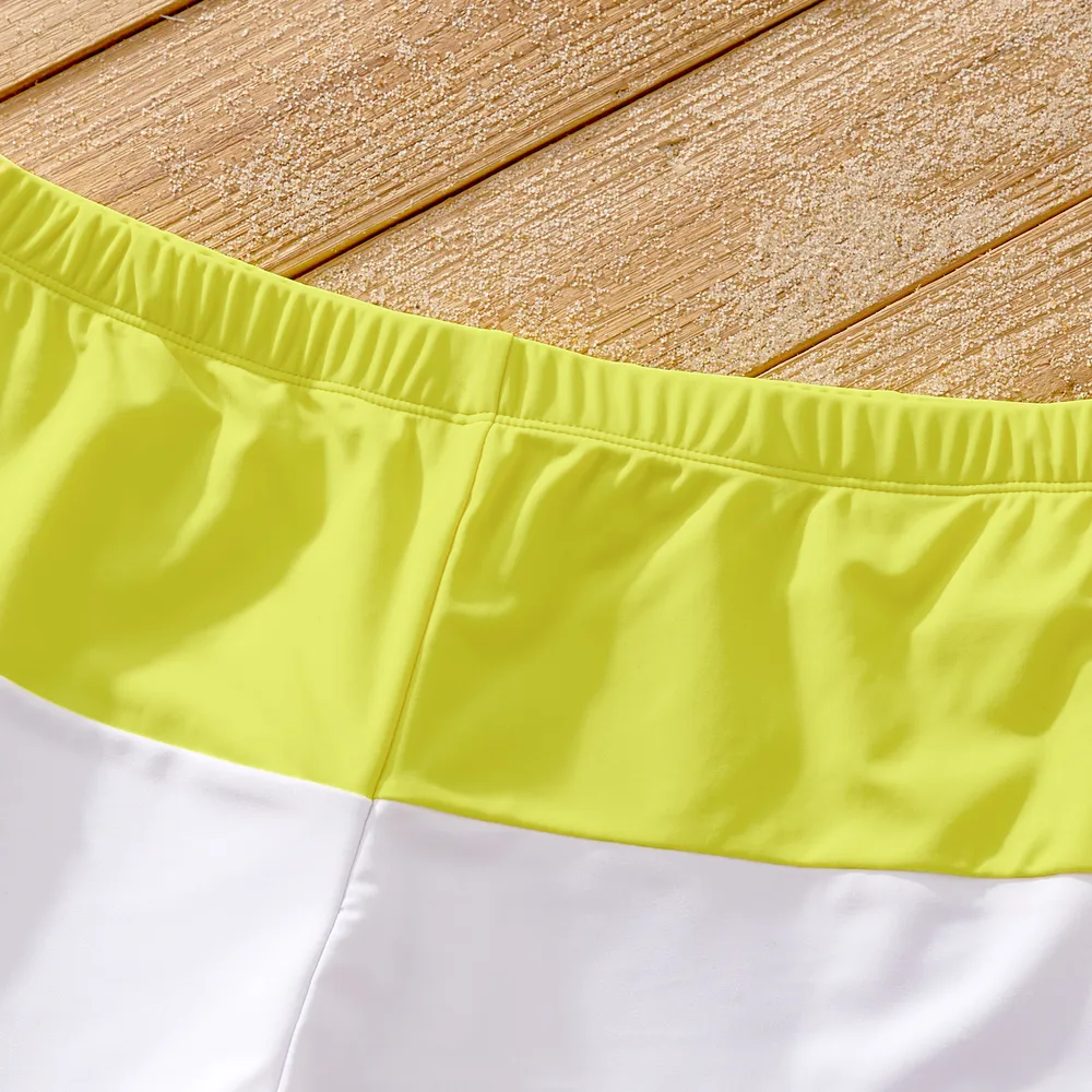 Family Matching Color Block Criss Cross Front One-piece Swimsuit or Swim Trunks Shorts big image 14